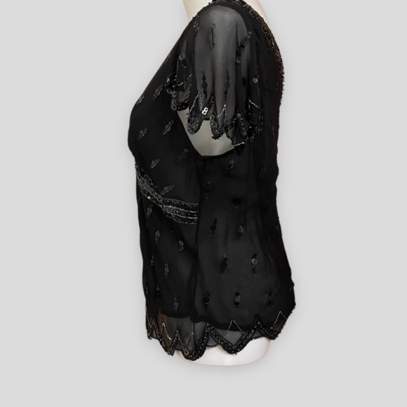 Papell Boutique 100% Silk Sequined Semi Sheer Top Size Large - Picture 4 of 8